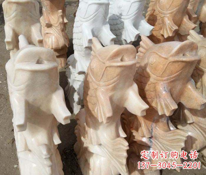 重庆晚霞红喷水鲤鱼庭院石雕