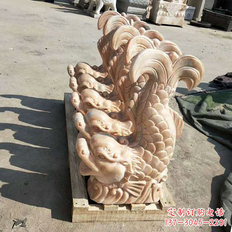 重庆晚霞红喷水鱼石雕-园林水景喷泉动物雕塑摆件