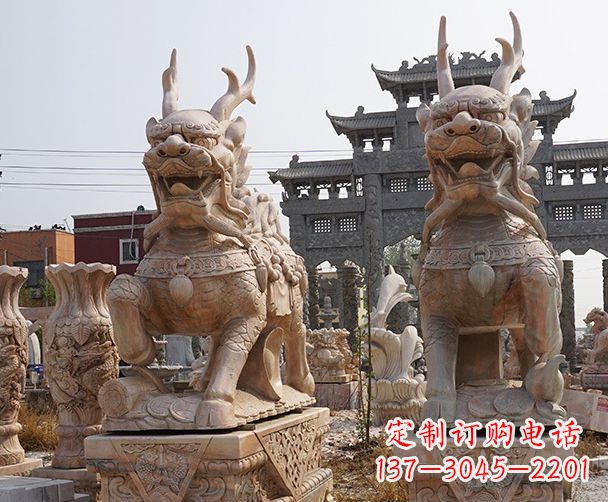 重庆晚霞红瑞兽麒麟石雕 (2)