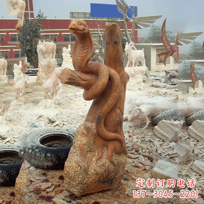 重庆晚霞红蛇石雕-12生肖动物雕塑