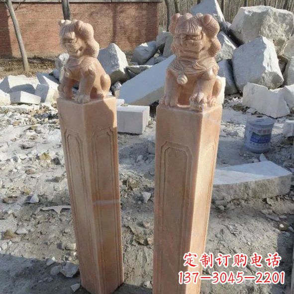 重庆晚霞红狮子拴马桩