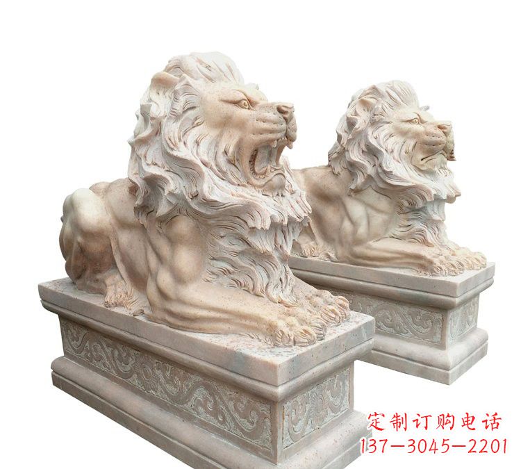 重庆晚霞红石材欧式狮子