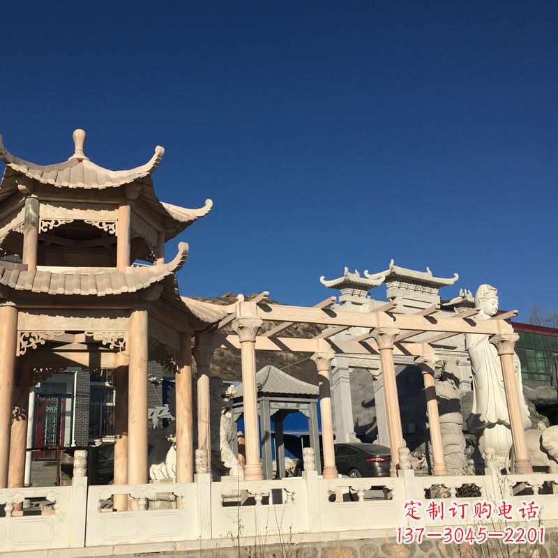 重庆晚霞红石雕凉亭花架