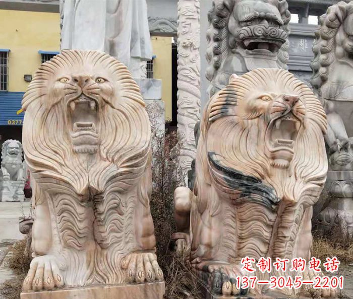 重庆晚霞红石雕欧式石狮子