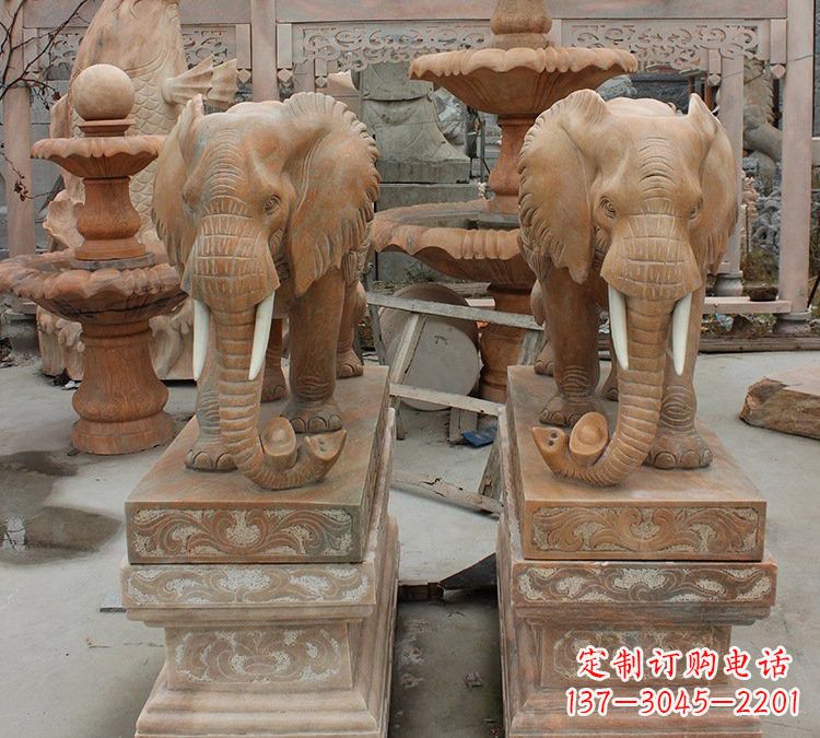 重庆晚霞红石雕元宝大象