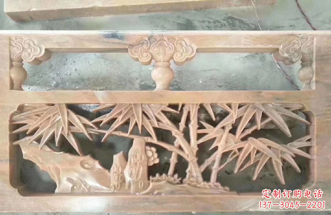 重庆晚霞红石浮雕栏板户外摆件园林景观雕塑