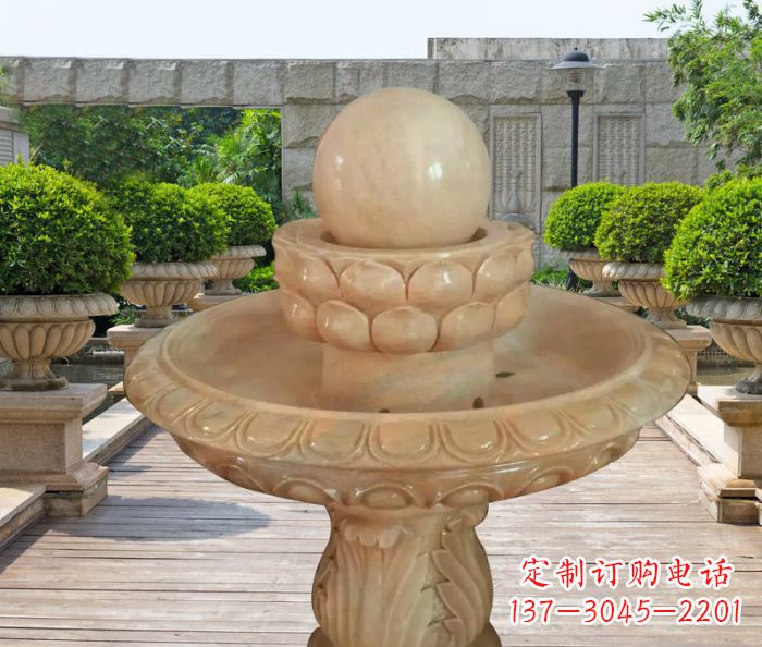 重庆晚霞红双层风水球公园喷泉石雕 (2)