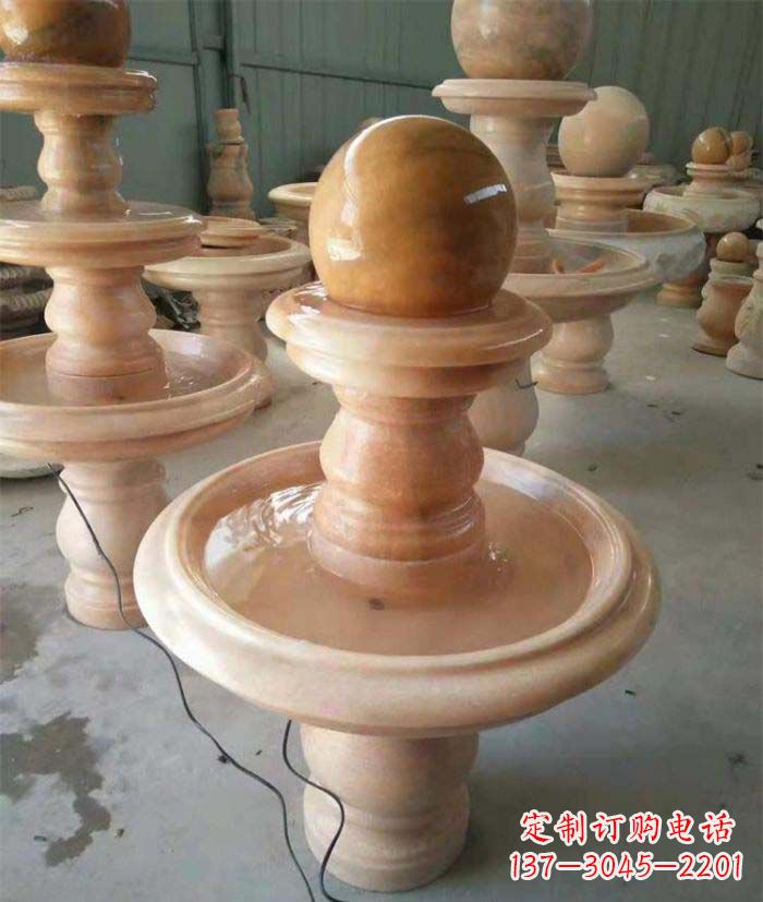 重庆晚霞红双层风水球别墅喷泉石雕