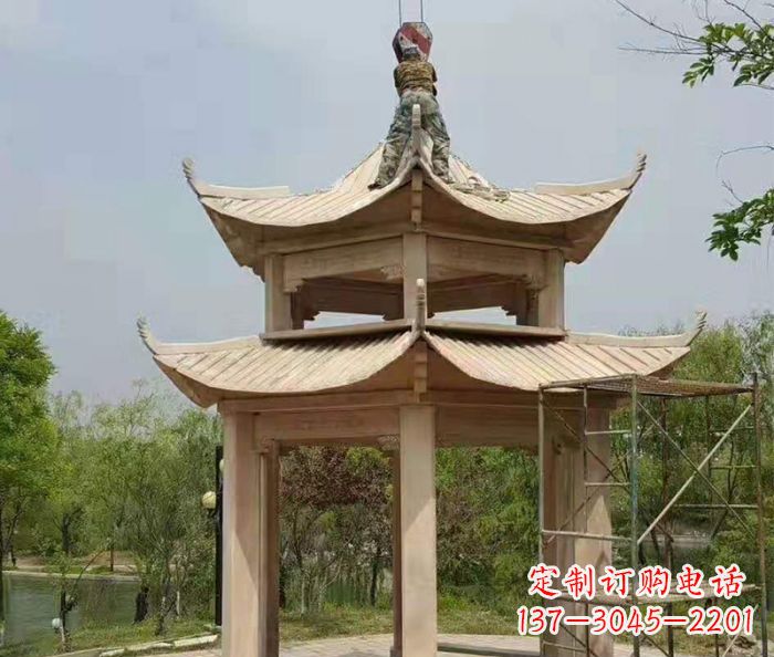 重庆晚霞红双层凉亭石雕 (2)