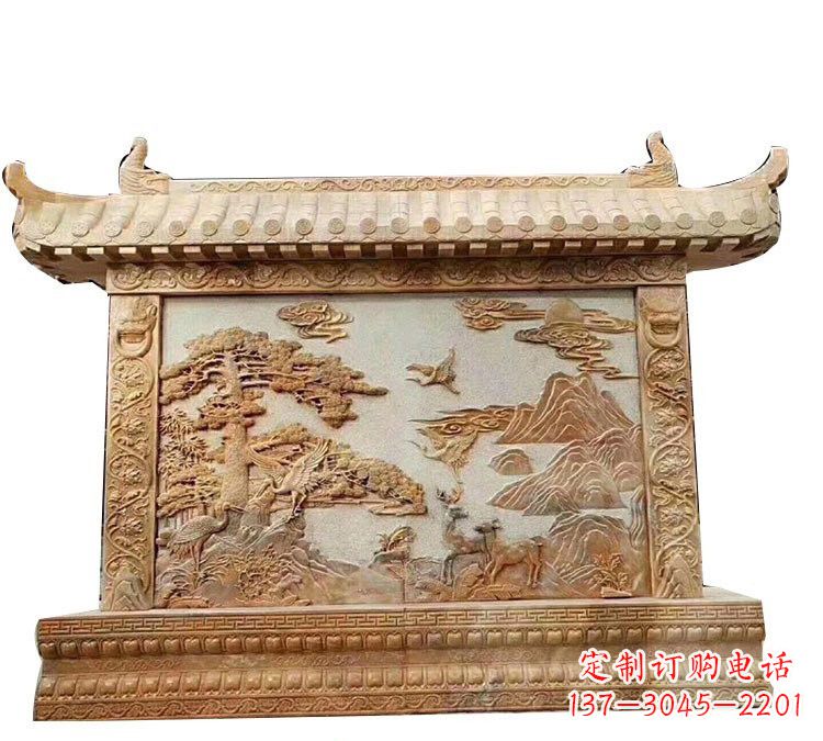 重庆晚霞红松鹤延年浮雕影壁