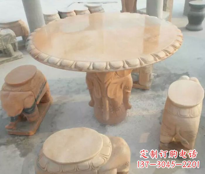 重庆晚霞红小象桌凳别墅石雕 (2)