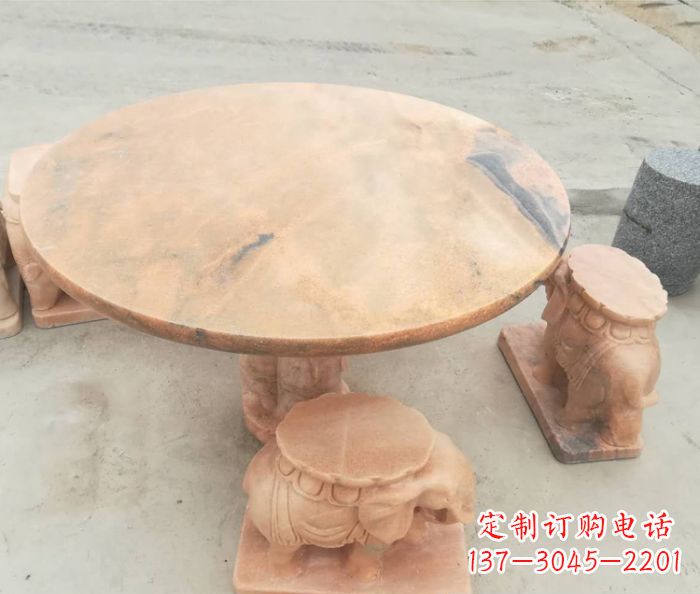 重庆晚霞红小象桌凳别墅石雕 (4)