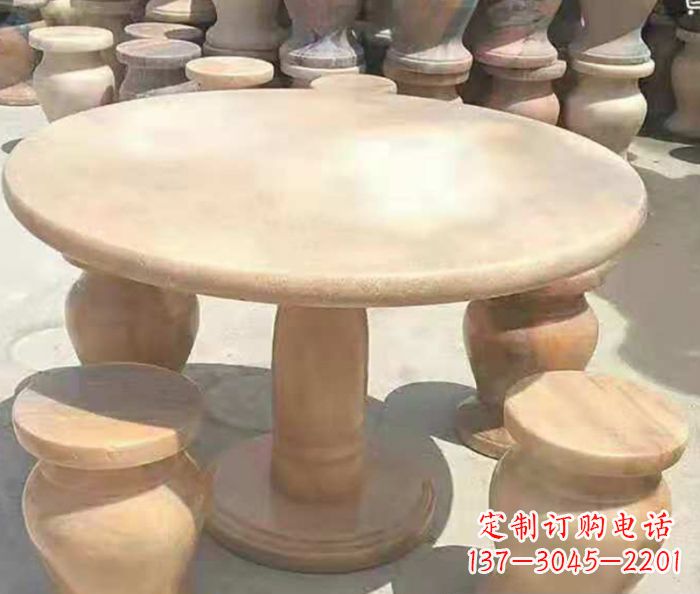 重庆晚霞红圆形石桌凳 (2)