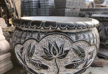 重庆青石仿古荷花水缸雕塑