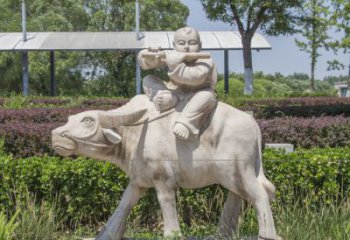 重庆石雕牧童牛雕塑，让传统气息永存