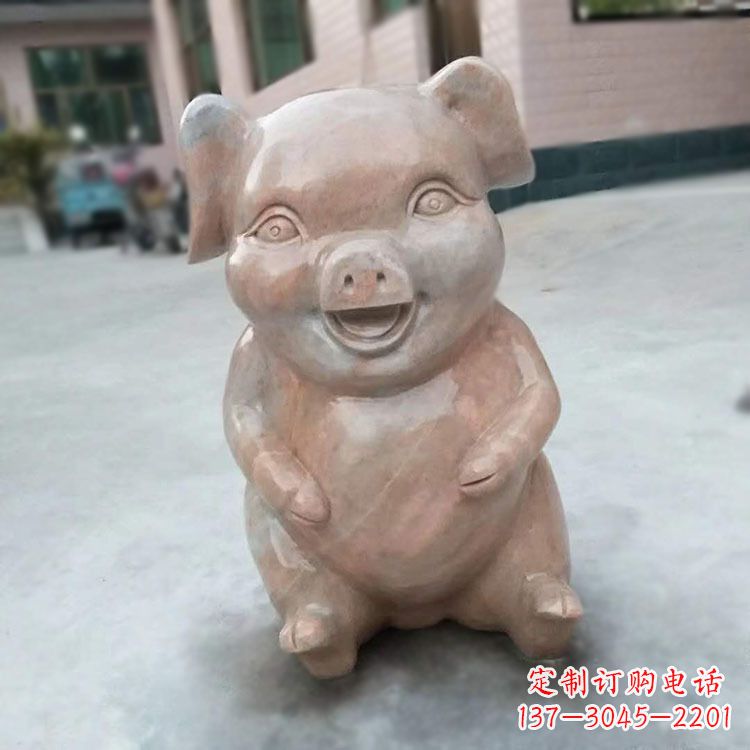 重庆喜庆的石雕猪-晚霞红大理石生肖动物雕塑