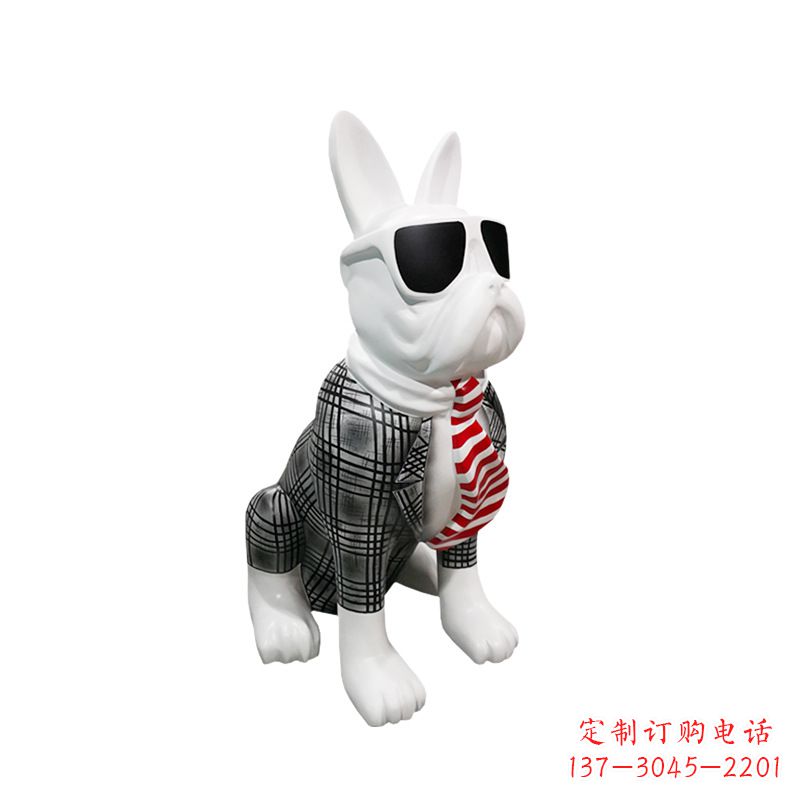 重庆系领带戴墨镜的狗雕塑，商场超市美陈斗牛犬摆件