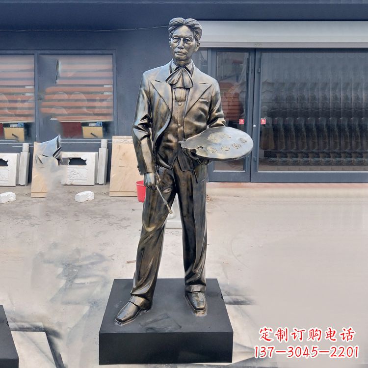 重庆现代画家徐悲鸿雕塑-玻璃钢仿铜名人雕像