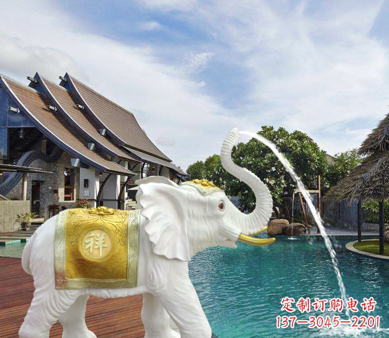 重庆祥瑞汉白玉喷泉喷水大象