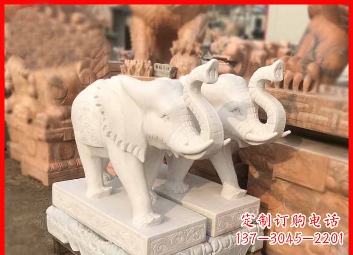 重庆象鼻朝天的大象汉白玉招财石雕