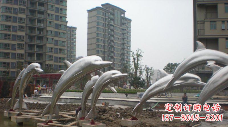 重庆小区不锈钢跳跃海豚雕塑