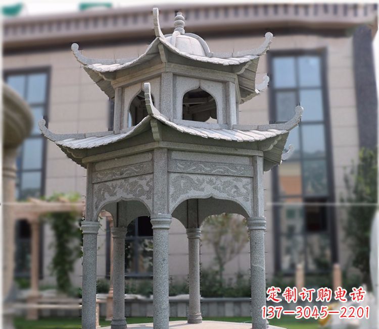 重庆小区大理石六角石雕双层凉亭