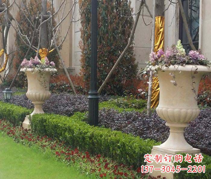 重庆小区景观汉白玉花盆石雕