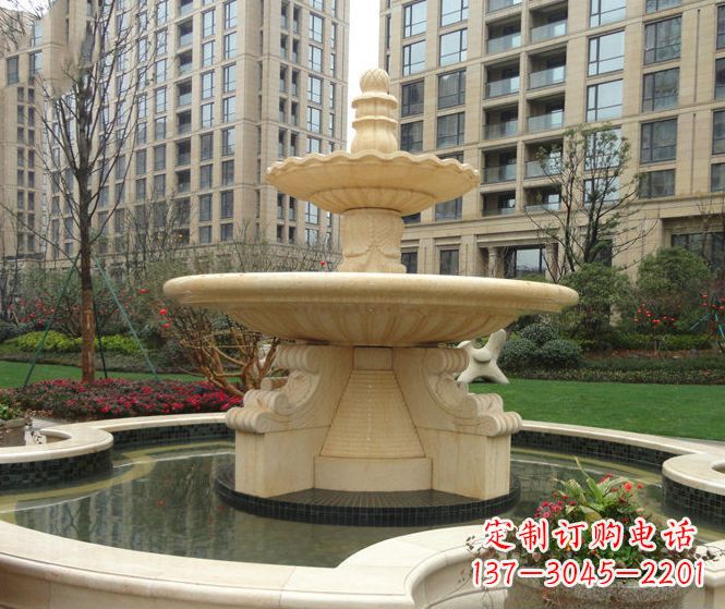 重庆小区景观晚霞红多层喷泉石雕 (3)