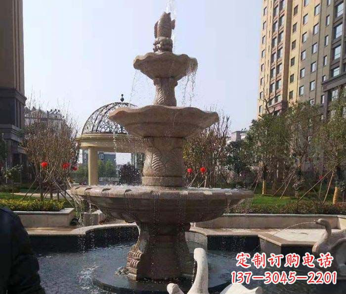 重庆小区景观晚霞红鲤鱼石雕喷泉