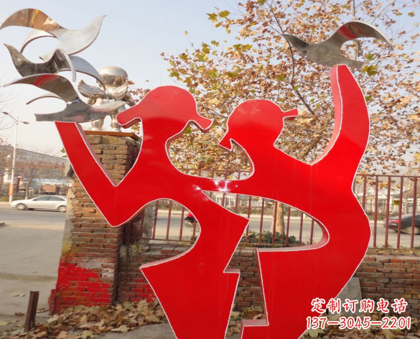 重庆校园不锈钢剪影人物和和平鸽雕塑