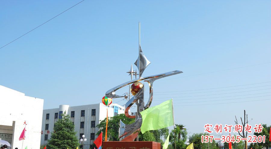 重庆校园不锈钢马踏飞燕地球雕塑