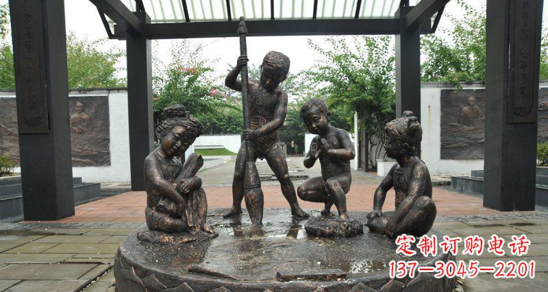 重庆写毛笔字的小孩小品铜雕