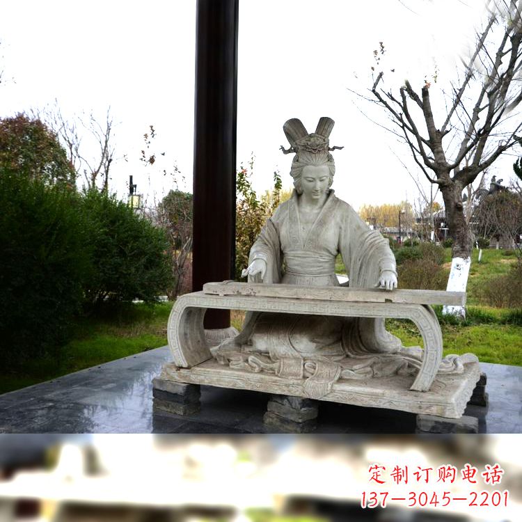 重庆虞姬弹琴雕塑-公园古代人物著名美女情景雕塑