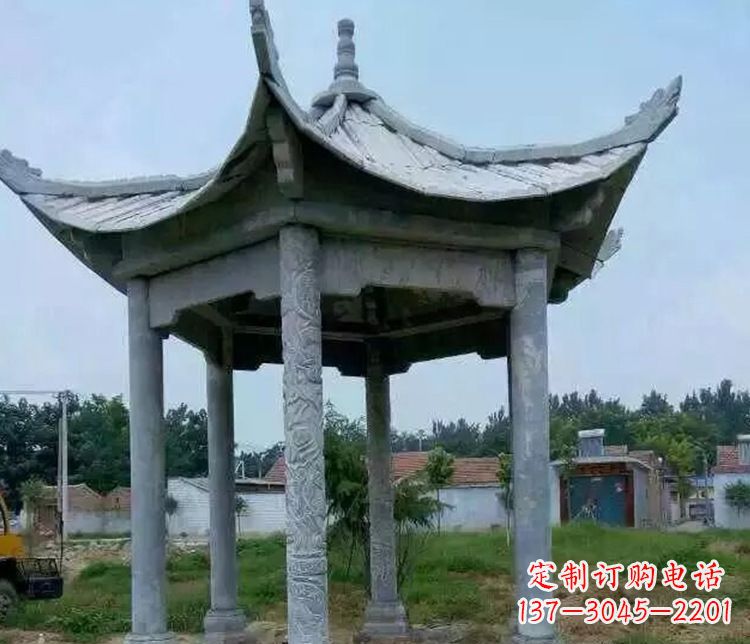 重庆园林仿古六角凉亭景观石雕
