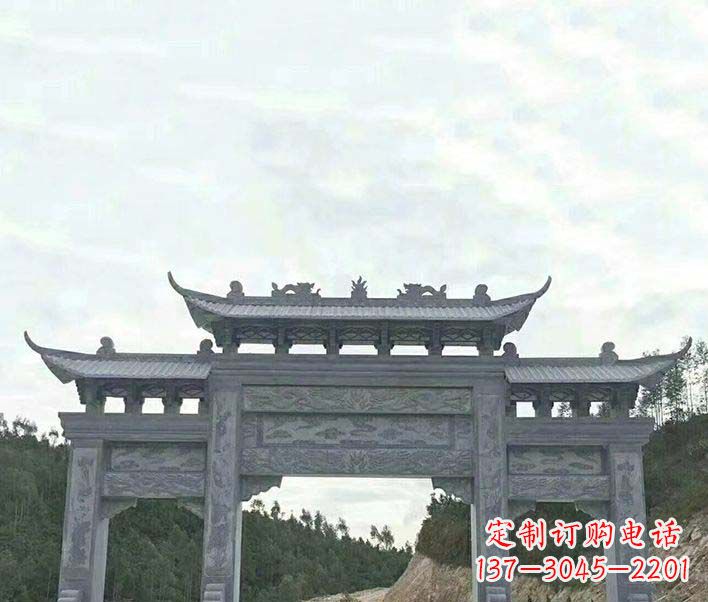 重庆园林仿古三门石牌坊景观石雕