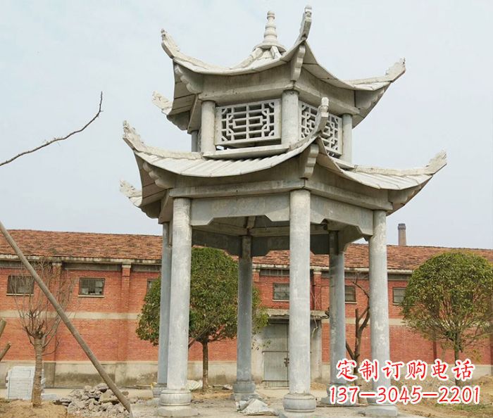 重庆园林仿古双层石雕凉亭 (2)