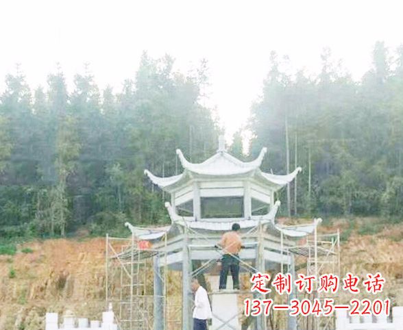 重庆园林仿古双层石凉亭景观石雕 (2)
