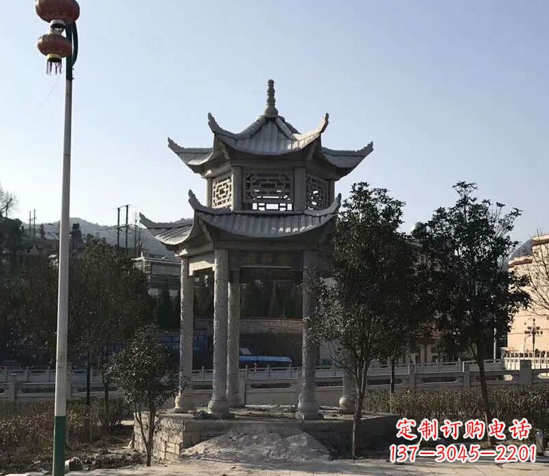 重庆园林仿古双层石凉亭景观石雕 (4)