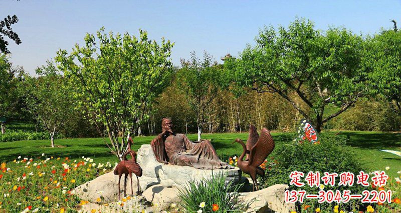 重庆园林古代人物仙鹤景观铜雕