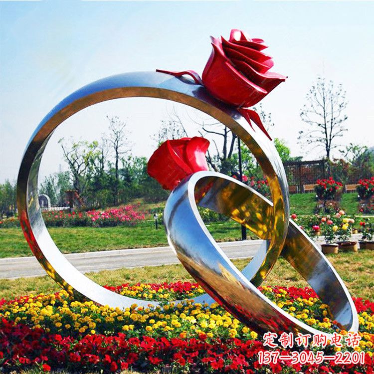 重庆园林花丛不锈钢玫瑰花戒指雕塑