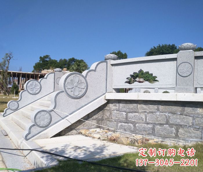 重庆园林景观大理石镂空莲花石栏板 (2)