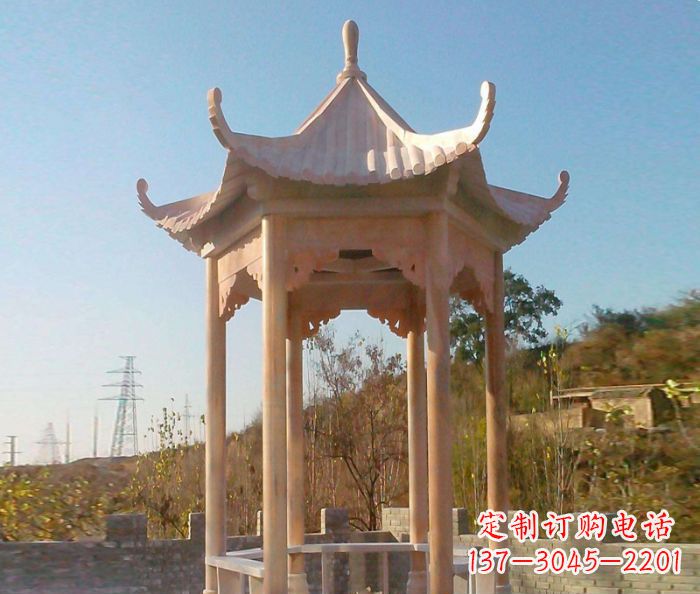 重庆园林景观晚霞红单层石雕凉亭