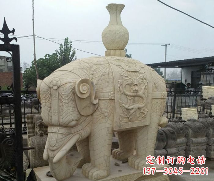 重庆园林景观驮瓶大象石雕