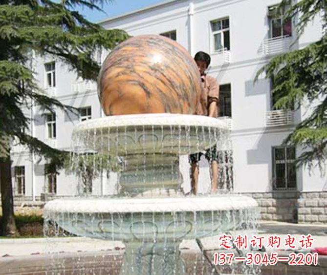 重庆园林景观晚霞红风水球喷泉石雕 (2)
