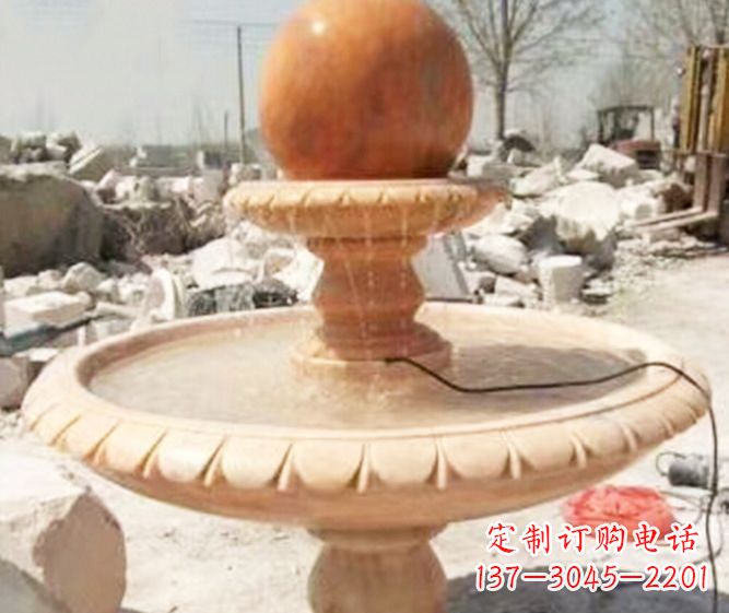 重庆园林景观晚霞红风水球喷泉石雕 (3)