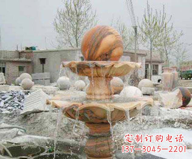 重庆园林景观晚霞红风水球喷泉石雕