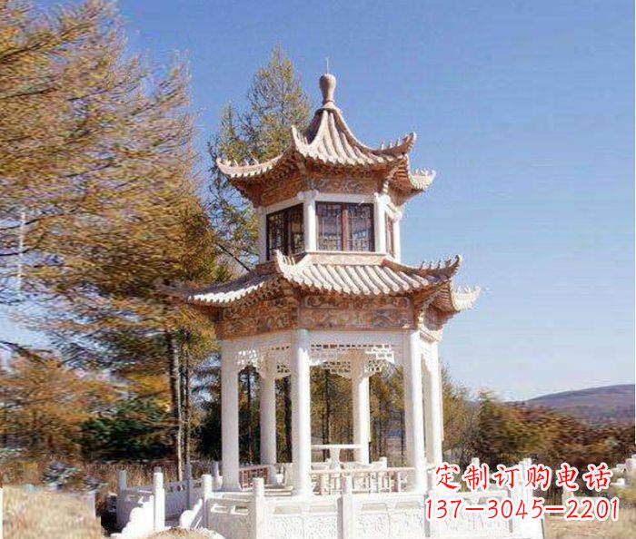 重庆园林景观晚霞红双层石雕凉亭 (3)