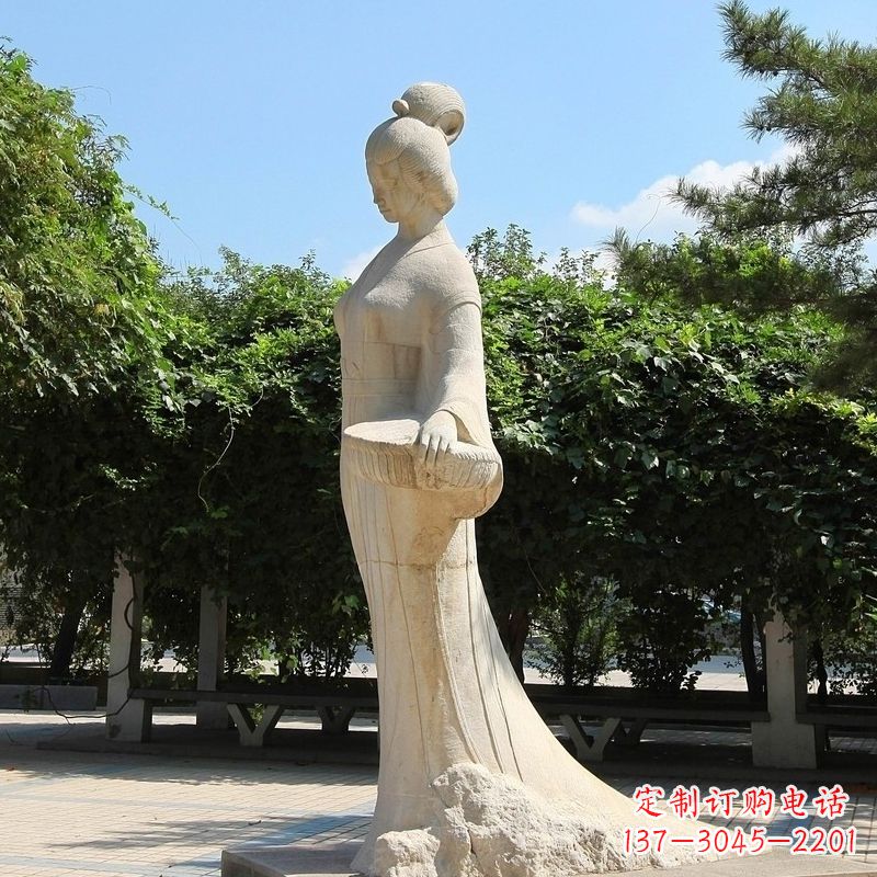 重庆园林历史人物著名美女秦罗敷砂岩石雕塑像