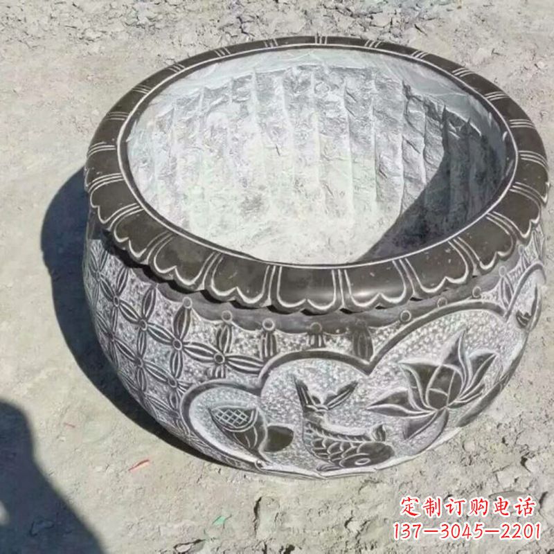 重庆园林莲花鱼纹石雕水缸