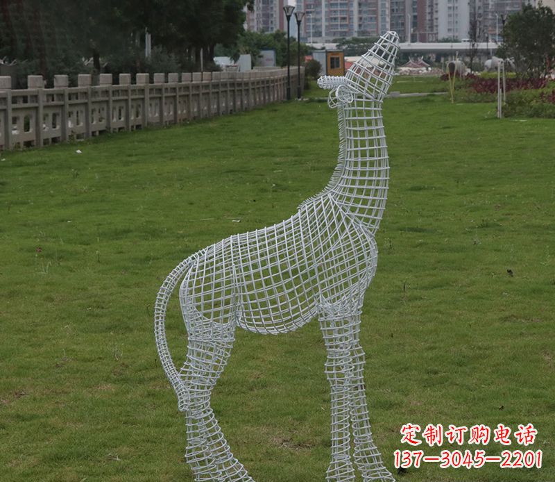 重庆园林镂空仰头麋鹿不锈钢雕塑